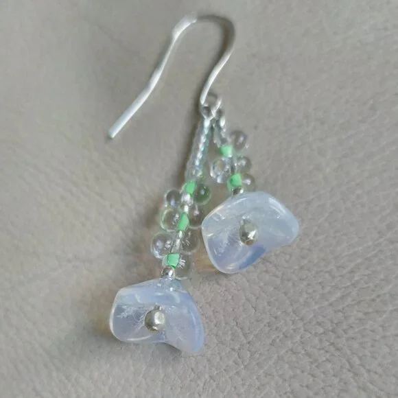 Floral Glass Bead Drop Earrings - Picture 2 of 5